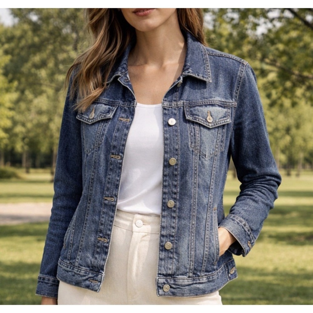 Liz Claiborne Denim Jean Jacket XL/XXL Trucker Moto Stretch Preppy Classic 12/14